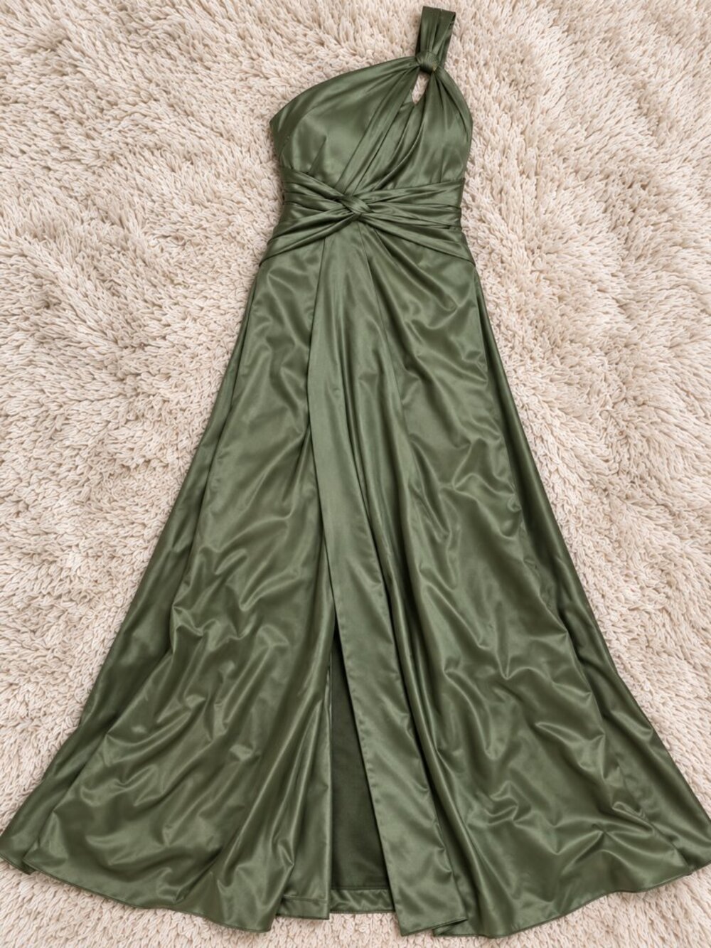 XSCAPE Leona Olive Satin One Shoulder Maxi Gown Size 12 NWT Formal Dress - Picture 5 of 7
